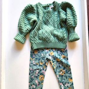 Girls Janie and Jack Spring outfit set sweater and floral pants/leggins